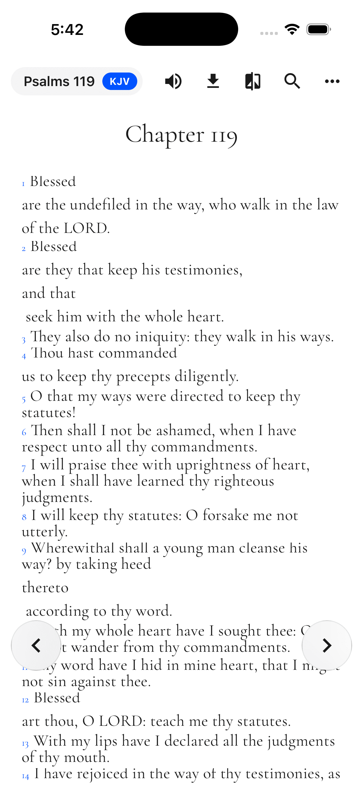 The IshGospel Bible reader showing Psalms 119