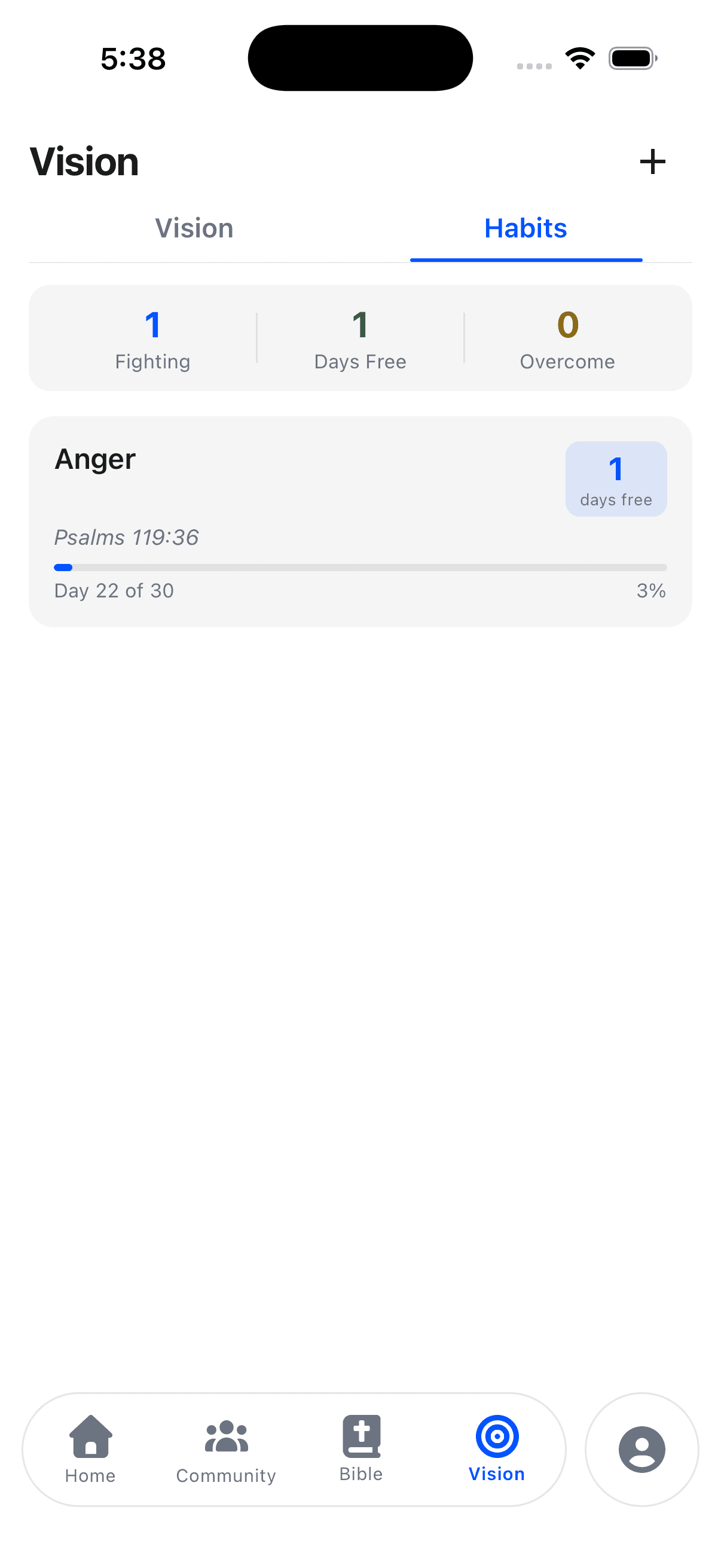 The IshGospel Breaking Habits screen with anchor verse and streak