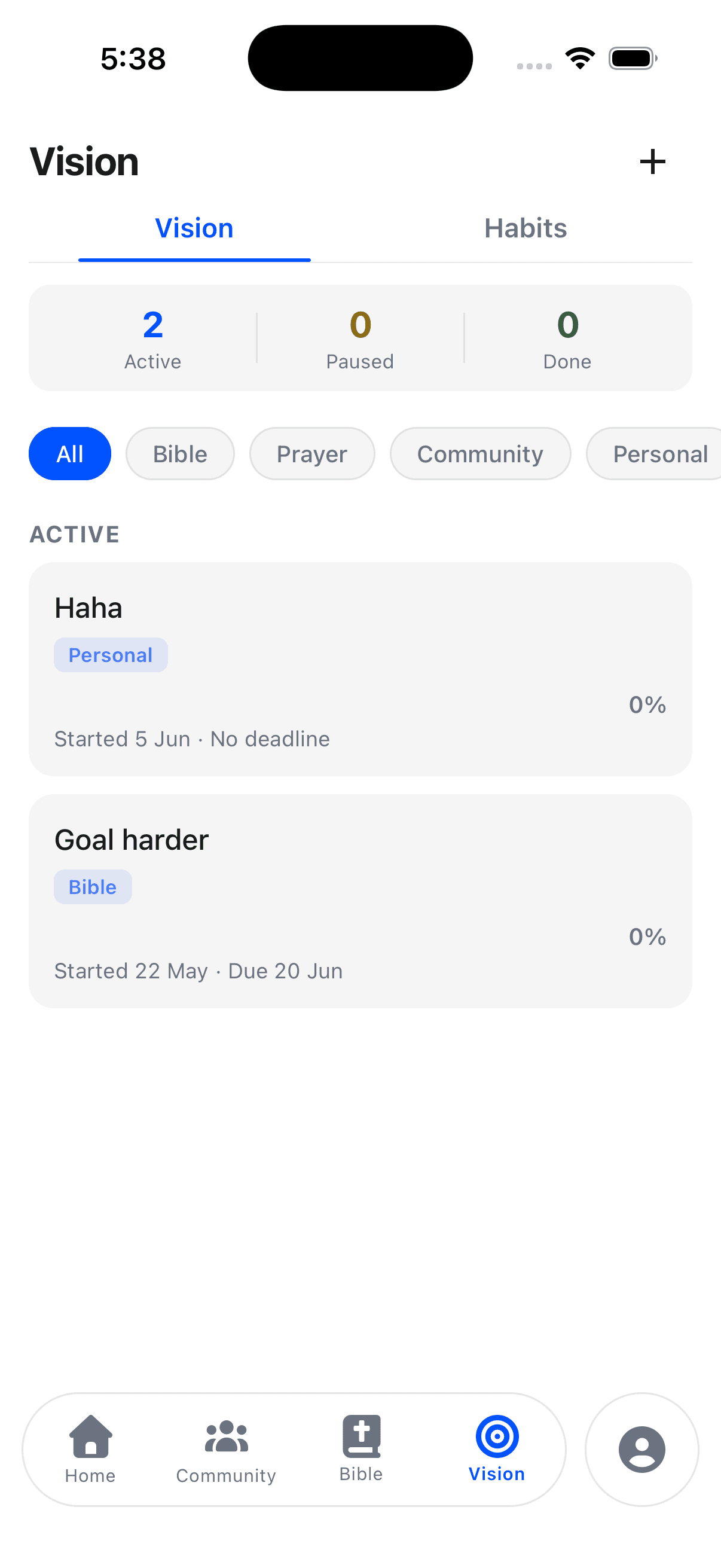 The IshGospel vision and goals screen